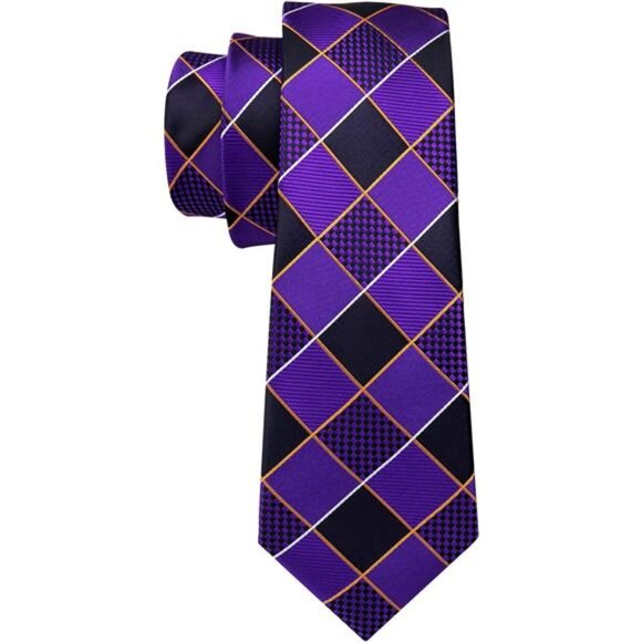 Plaid Ties Check Mens Necktie Set with Handkerchief Cufflinks Classic Stripe - Picture 6 of 8